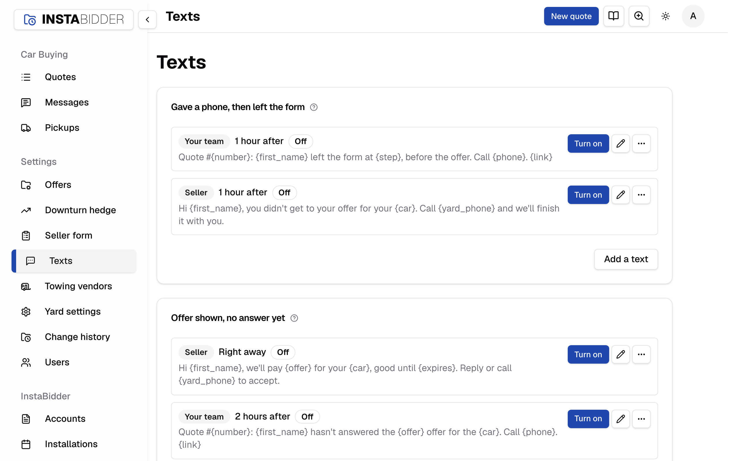 The Texts page