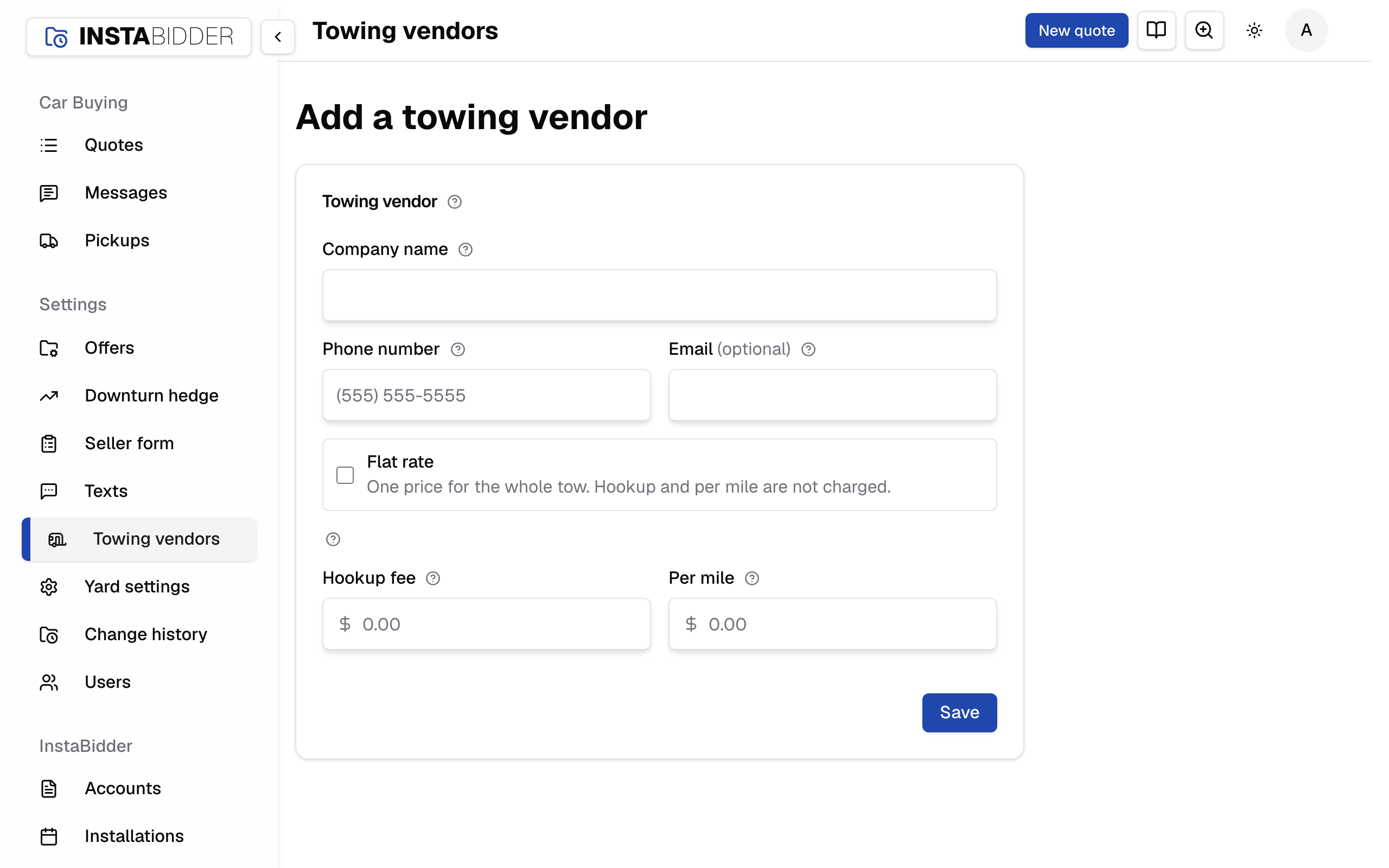 Adding a towing vendor