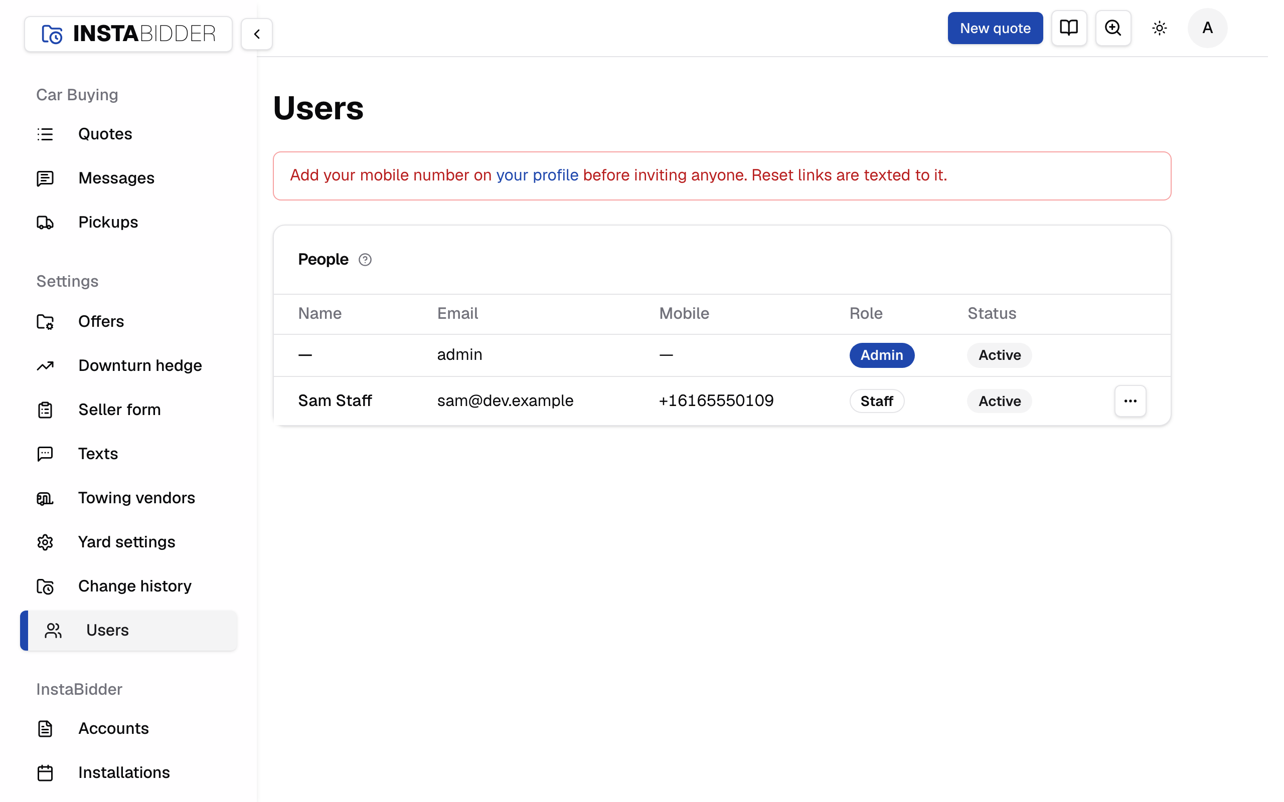 The Users page